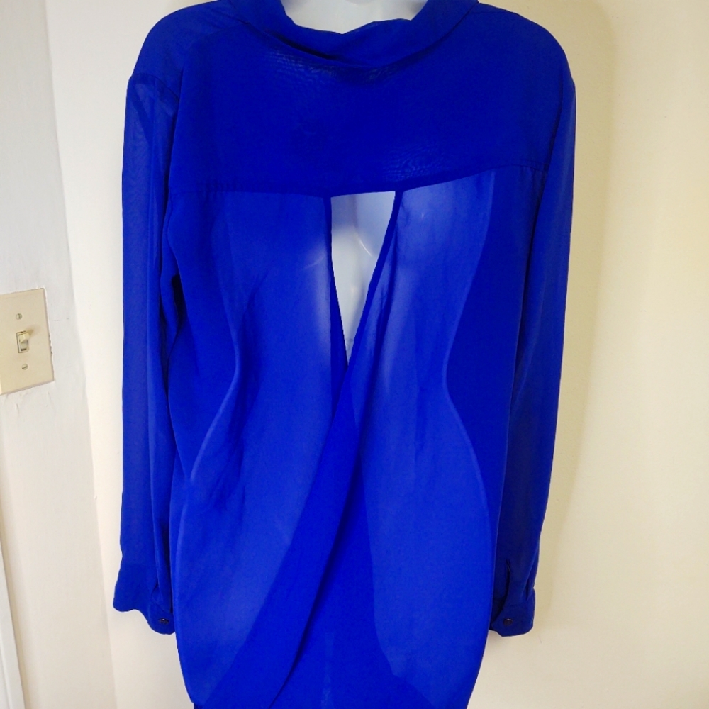 Open Criss Cross Back Button Down Blouse - image 1